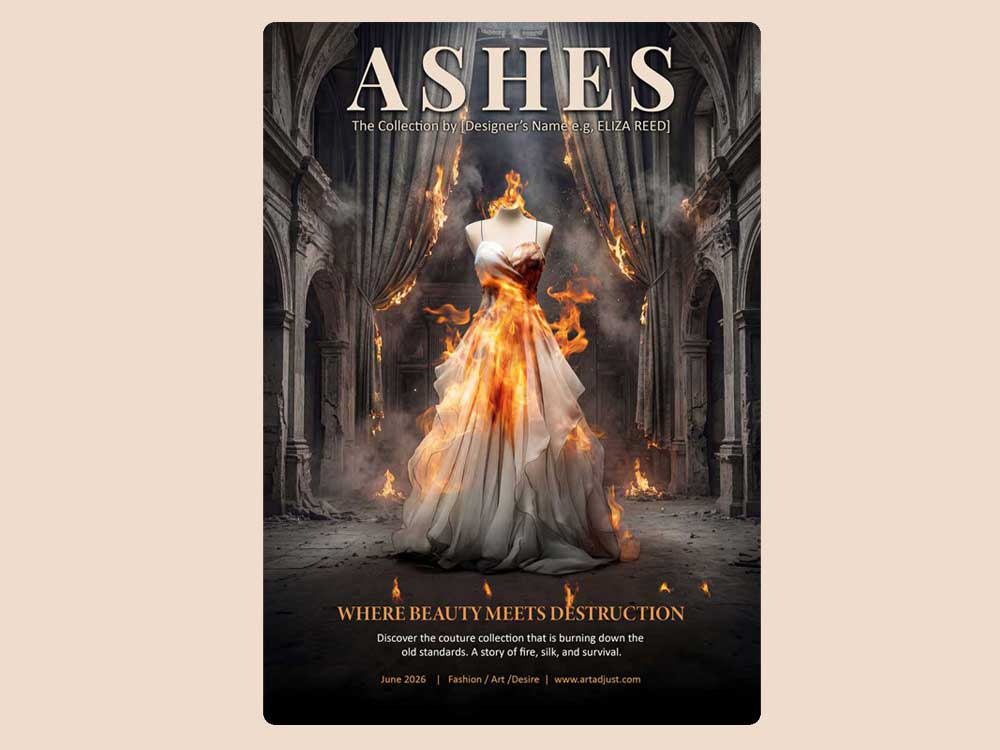 Ashes Fashion Poster PSD – Burning Couture Editable Photoshop Template