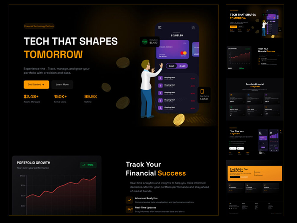 Dark Themed Fintech Website Design Templates