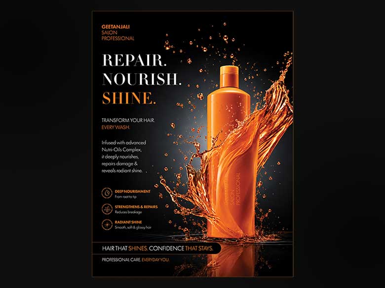 Download Hair Care Product Poster PSD | Fully Editable Adobe Photoshop Beauty Advertisement Template