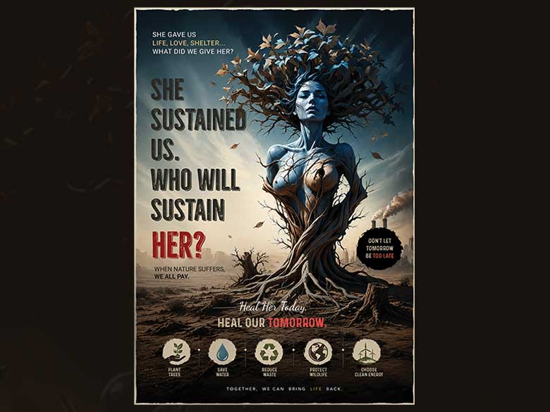 Download Save Earth Awareness Poster PSD | Fully Editable Adobe Photoshop Environmental Campaign Template