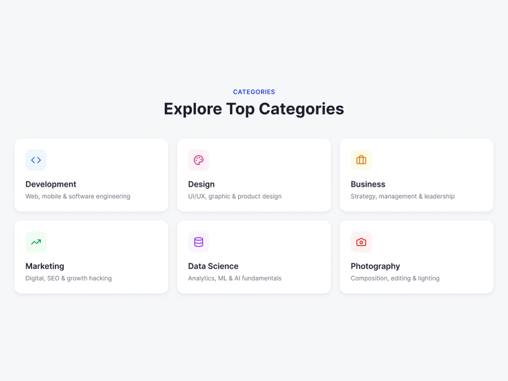 Education Categories Section Figma: Top Courses UI Grid