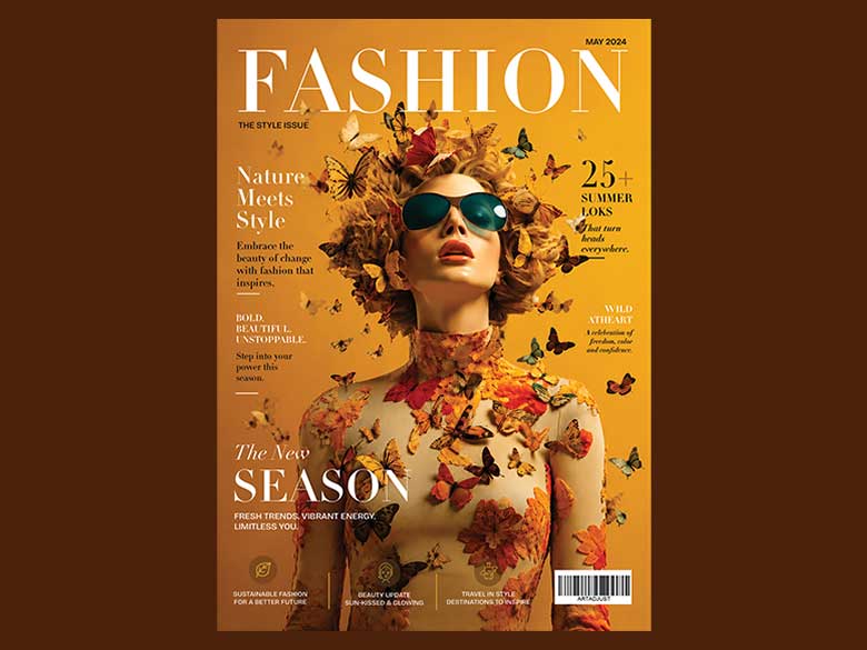 Fashion Magazine Cover Poster | Nature-Inspired Editorial Art | Luxury Summer Style, Butterfly Fashion & Modern Wall Decor