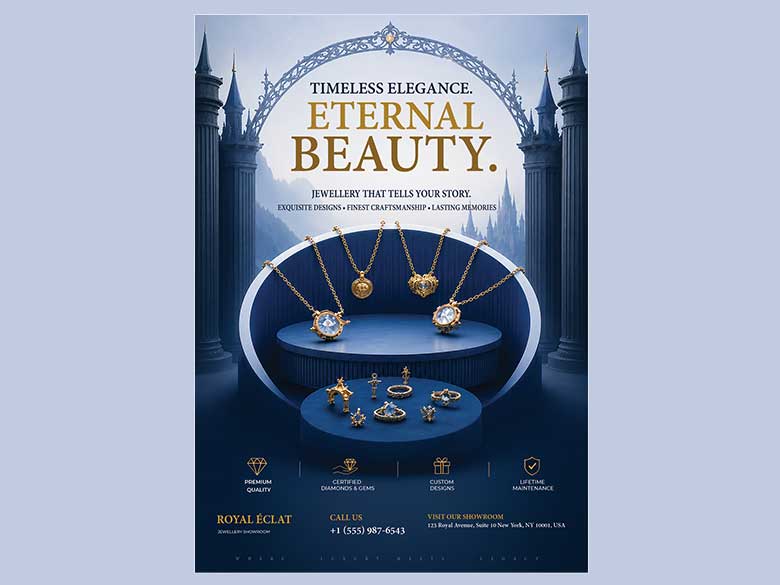 Luxury Gold Jewelry Poster | Premium Diamond Necklace & Ring Collection | Elegant Jewelry Store Advertisement & Fine Jewelry Wall Art