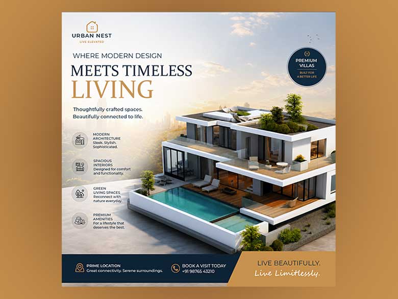 Luxury Modern Villa Real Estate Poster | Premium Dream Home Advertisement | Contemporary House Design, Luxury Property & Architectural Wall Art