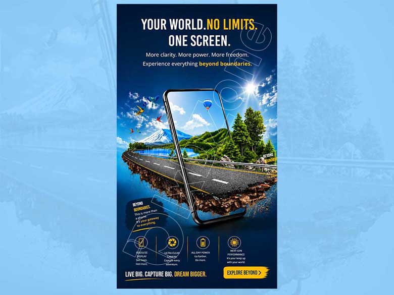 Mobile Phone Advertisement Poster PSD Editable Tech Marketing Flyer Template