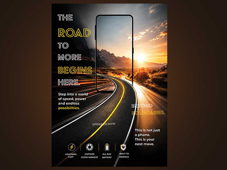 Modern Smartphone Advertisement Poster | Premium Mobile Phone Marketing Design | 5G Smartphone, All-Day Battery & Technology Wall Art