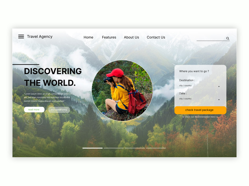 Professional Header & Hero Section Designs for Travel Agency Websites