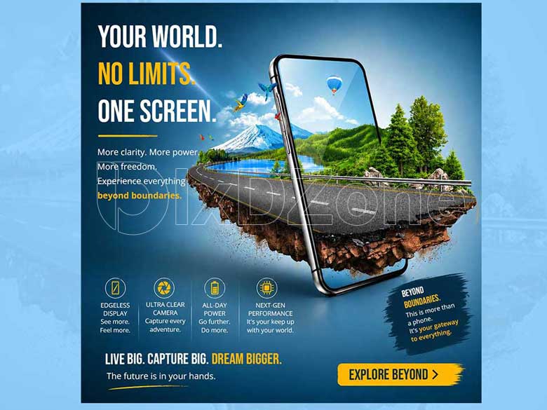 Smartphone Promotional Poster PSD-Template Modern Mobile Advertising Flyer-Design