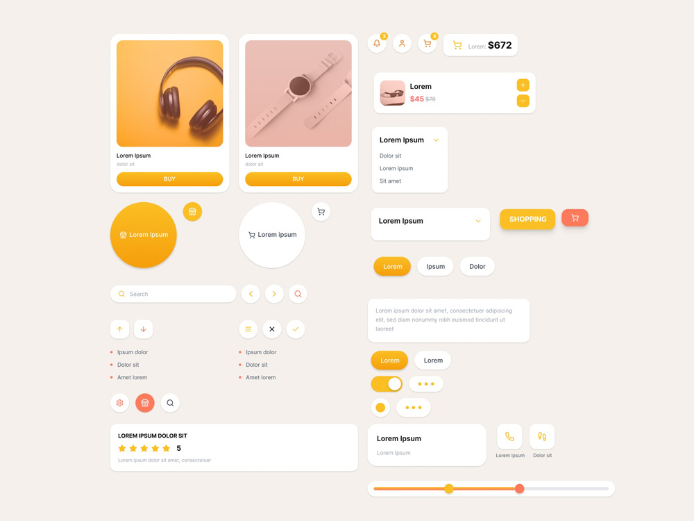 Vibrant Orange & White UI Kit: Modern Figma Components for Bold Designs