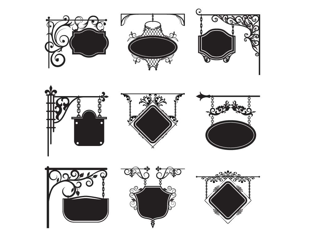 Vintage Hanging Signboard Vector Collection