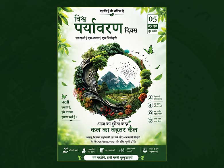 World Environment Day Poster in Hindi | पर्यावरण दिवस जागरूकता पोस्टर | Nature Conservation, Tree Plantation & Save Earth Awareness Design